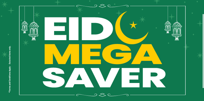 Gemini said K.M. Trading Eid Mega Saver promo banner.